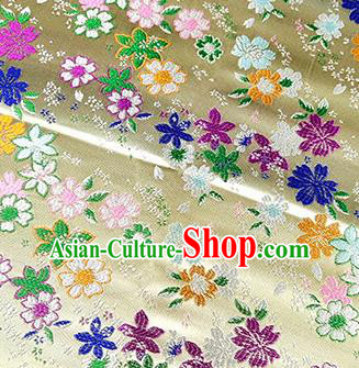 Japanese Traditional Primrose Pattern Kimono Light Yellow Brocade Fabric Tapestry Satin Fabric Nishijin Material