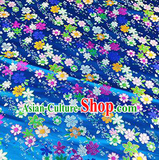 Japanese Traditional Primrose Pattern Kimono Blue Brocade Fabric Tapestry Satin Fabric Nishijin Material