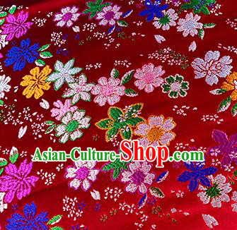 Japanese Traditional Primrose Pattern Kimono Red Brocade Fabric Tapestry Satin Fabric Nishijin Material