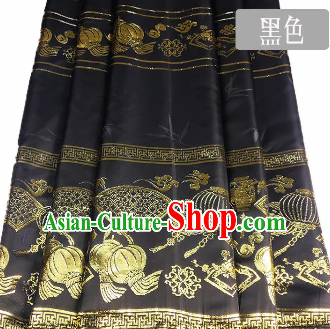 Chinese Traditional Palace Lantern Pattern Black Brocade Fabric Silk Satin Fabric Hanfu Material