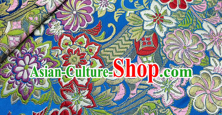 Japanese Traditional Pattern Atrovirens Kimono Blue Brocade Fabric Tapestry Satin Fabric Nishijin Material