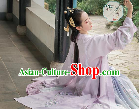 Chinese Ancient Court Infanta Embroidered Lilac Dress Traditional Song Dynasty Patrician Lady Costume for Women