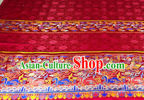 Chinese Traditional Phoenix Horse Pattern Red Brocade Fabric Silk Satin Fabric Hanfu Material