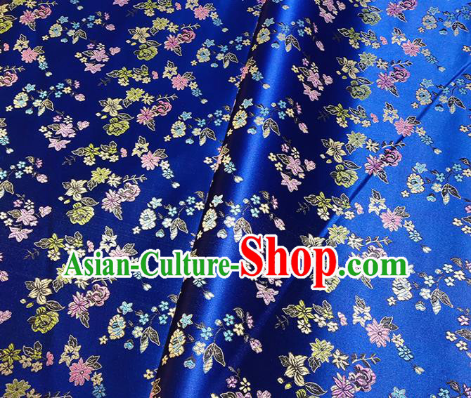 Chinese Traditional Flowers Pattern Royalblue Brocade Fabric Silk Satin Fabric Hanfu Material