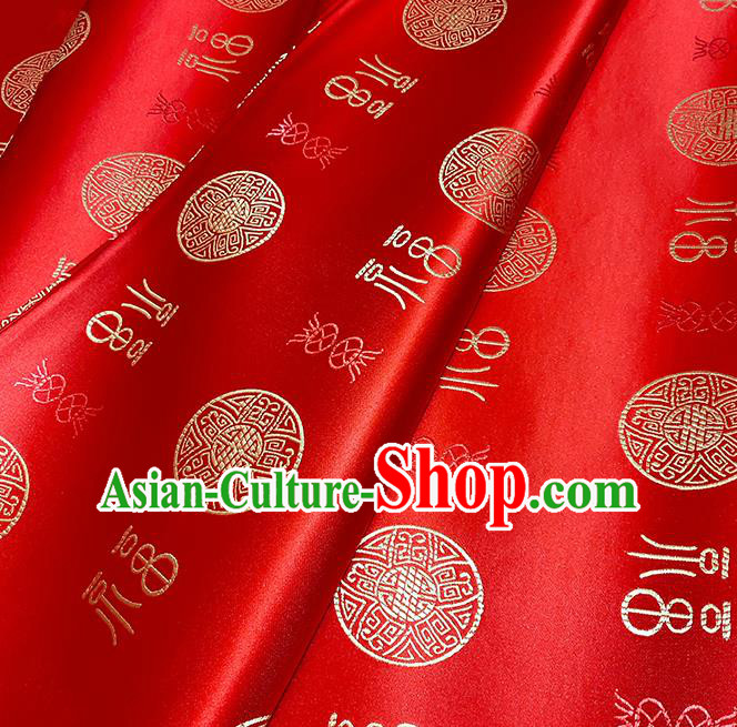 Chinese Traditional Fu Character Pattern Red Brocade Fabric Silk Satin Fabric Hanfu Material