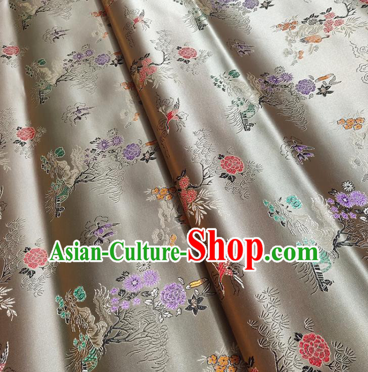 Chinese Traditional Pine Crane Pattern Incanus Brocade Fabric Silk Satin Fabric Hanfu Material