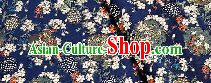 Japanese Traditional Carnations Pattern Kimono Navy Brocade Fabric Tapestry Satin Fabric Nishijin Material