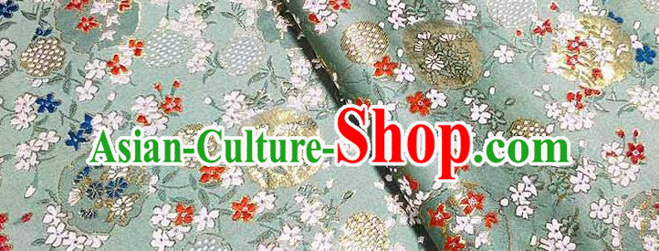Japanese Traditional Carnations Pattern Kimono Light Green Brocade Fabric Tapestry Satin Fabric Nishijin Material