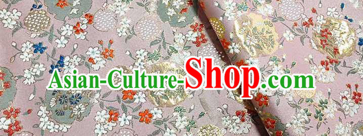 Japanese Traditional Carnations Pattern Kimono Light Pink Brocade Fabric Tapestry Satin Fabric Nishijin Material