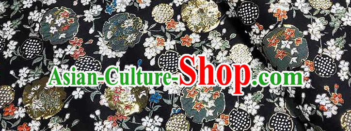 Japanese Traditional Carnations Pattern Kimono Black Brocade Fabric Tapestry Satin Fabric Nishijin Material