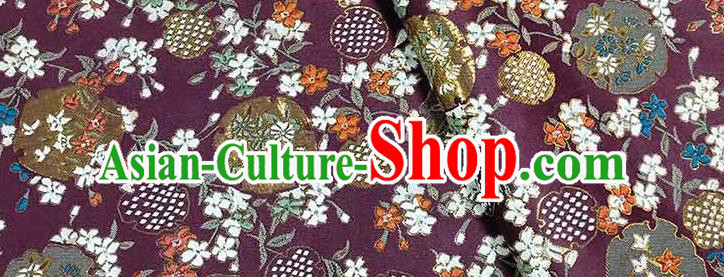 Japanese Traditional Carnations Pattern Kimono Purple Brocade Fabric Tapestry Satin Fabric Nishijin Material