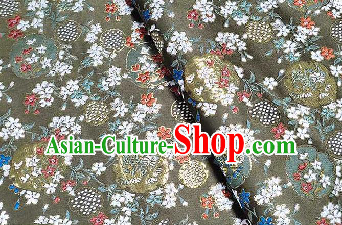 Japanese Traditional Carnations Pattern Kimono Army Green Brocade Fabric Tapestry Satin Fabric Nishijin Material