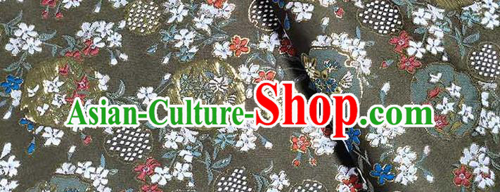 Japanese Traditional Carnations Pattern Kimono Army Green Brocade Fabric Tapestry Satin Fabric Nishijin Material
