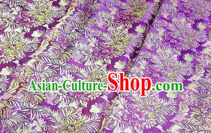 Japanese Traditional Flowers Pattern Kimono Lilac Brocade Fabric Tapestry Satin Fabric Nishijin Material