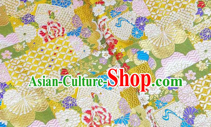 Japanese Traditional Chrysanthemum Pattern Kimono Yellow Brocade Fabric Tapestry Satin Fabric Nishijin Material