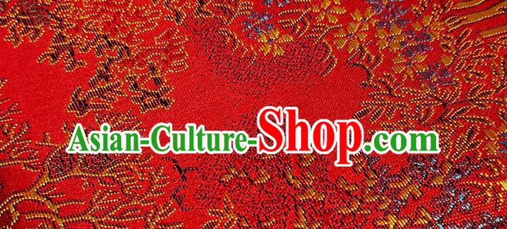 Chinese Traditional Scenery Pattern Red Brocade Fabric Silk Satin Fabric Hanfu Material