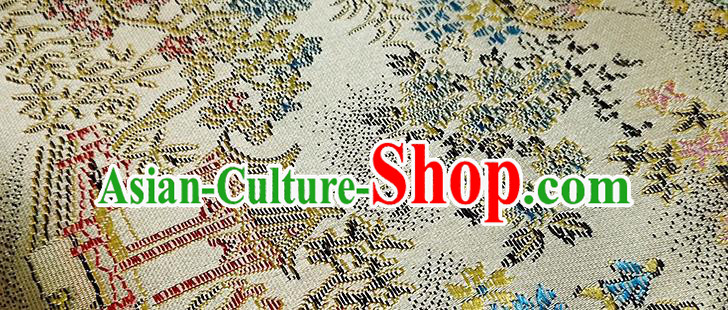 Chinese Traditional Scenery Pattern Beige Brocade Fabric Silk Satin Fabric Hanfu Material