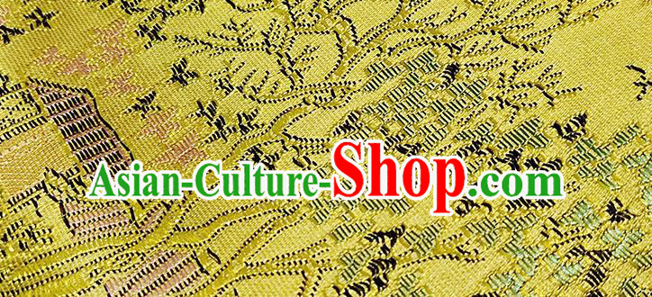 Chinese Traditional Scenery Pattern Golden Brocade Fabric Silk Satin Fabric Hanfu Material