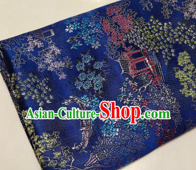 Chinese Traditional Scenery Pattern Navy Brocade Fabric Silk Satin Fabric Hanfu Material