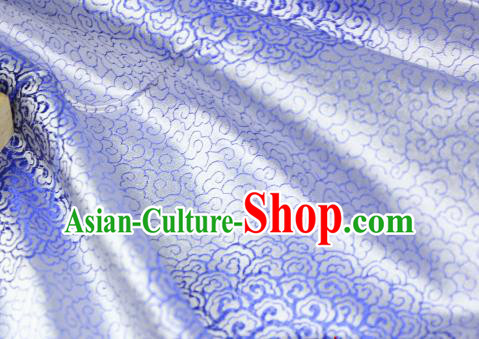 Chinese Traditional Auspicious Clouds Pattern Blue Brocade Fabric Silk Satin Fabric Hanfu Material