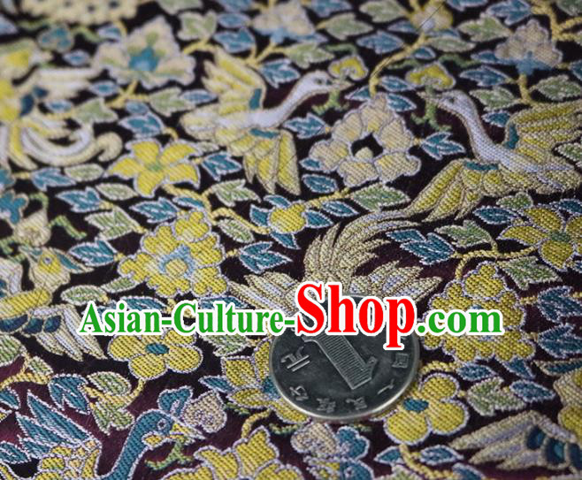Chinese Traditional Peacock Pattern Black Brocade Fabric Silk Satin Fabric Hanfu Material