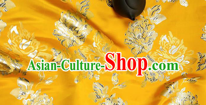 Chinese Traditional Peony Pattern Yellow Brocade Fabric Silk Satin Fabric Hanfu Material
