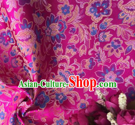 Chinese Traditional Flowers Pattern Rosy Brocade Fabric Silk Satin Fabric Hanfu Material