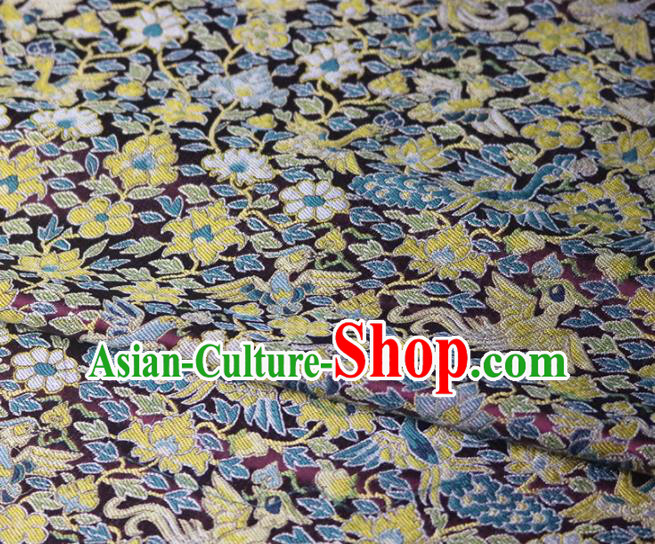 Chinese Traditional Peacock Pattern Black Brocade Fabric Silk Satin Fabric Hanfu Material