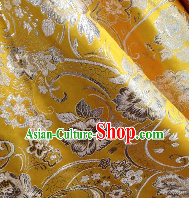 Chinese Traditional Peony Pattern Yellow Brocade Fabric Silk Tapestry Satin Fabric Hanfu Material