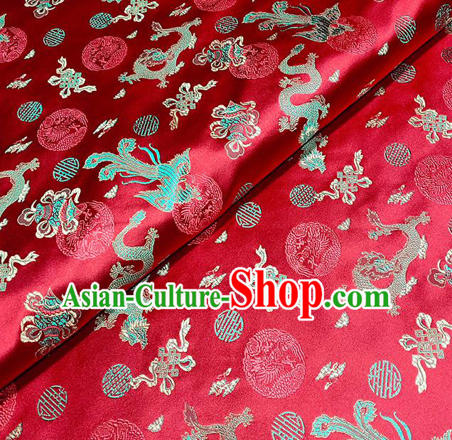 Chinese Traditional Dragon Pattern Red Brocade Fabric Silk Satin Fabric Hanfu Material