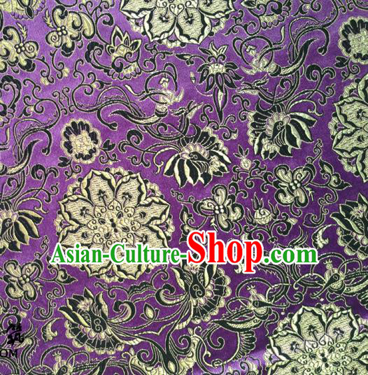 Chinese Traditional Lotus Pattern Purple Brocade Fabric Silk Tapestry Satin Fabric Hanfu Material