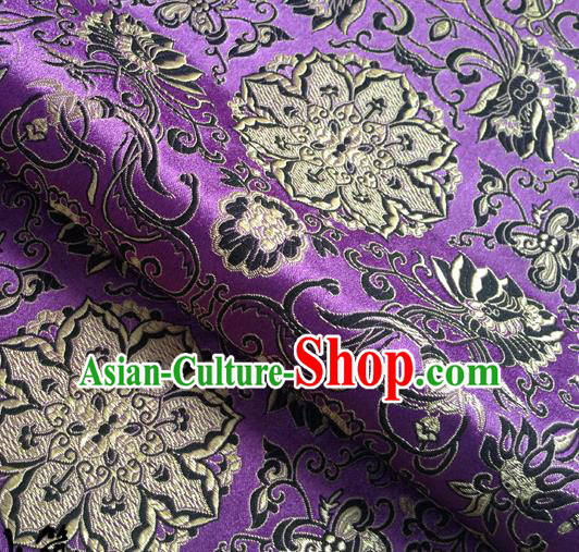 Chinese Traditional Lotus Pattern Purple Brocade Fabric Silk Tapestry Satin Fabric Hanfu Material