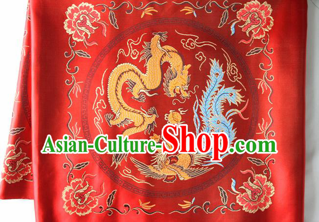 Chinese Traditional Dragon Phoenix Pattern Red Brocade Fabric Silk Tapestry Satin Fabric Hanfu Material