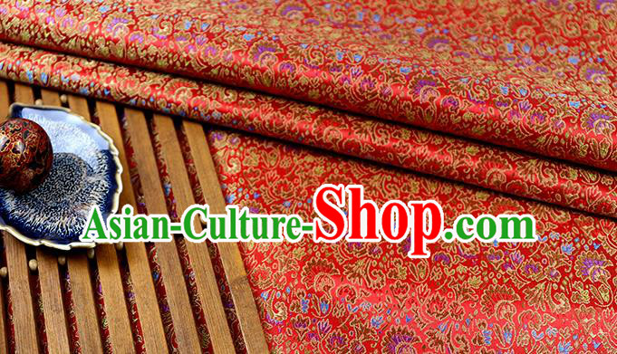 Chinese Traditional Celosia Cristata Pattern Red Brocade Fabric Silk Tapestry Satin Fabric Hanfu Material