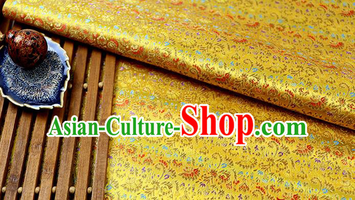 Chinese Traditional Celosia Cristata Pattern Golden Brocade Fabric Silk Tapestry Satin Fabric Hanfu Material