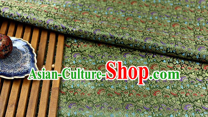 Chinese Traditional Celosia Cristata Pattern Olive Green Brocade Fabric Silk Tapestry Satin Fabric Hanfu Material
