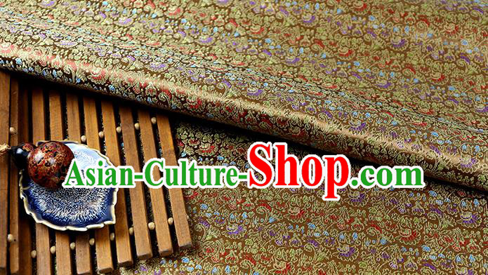 Chinese Traditional Celosia Cristata Pattern Brown Brocade Fabric Silk Tapestry Satin Fabric Hanfu Material