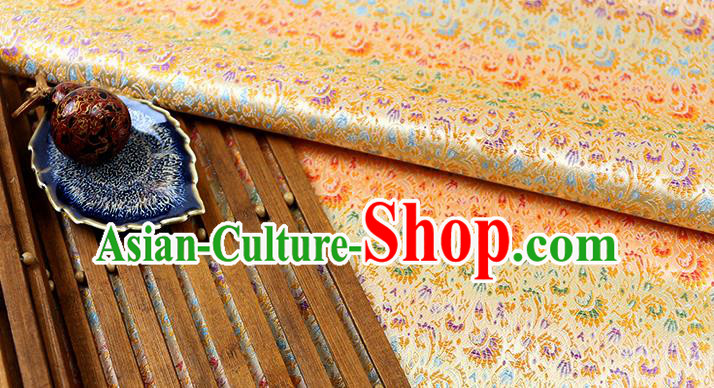 Chinese Traditional Celosia Cristata Pattern Yellow Brocade Fabric Silk Tapestry Satin Fabric Hanfu Material