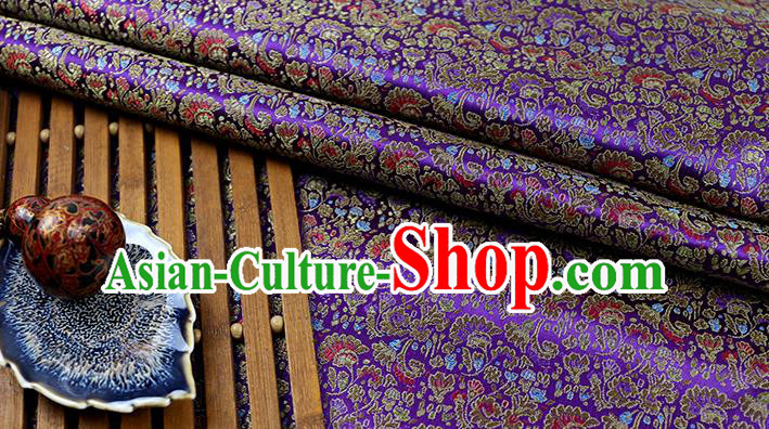Chinese Traditional Celosia Cristata Pattern Purple Brocade Fabric Silk Tapestry Satin Fabric Hanfu Material