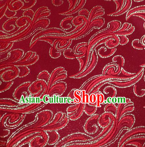 Chinese Traditional Clouds Pattern Dark Red Brocade Fabric Silk Tapestry Satin Fabric Hanfu Material