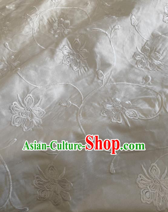 Chinese Traditional Embroidered Peony Pattern White Silk Fabric Hanfu Gambiered Guangdong Gauze Material