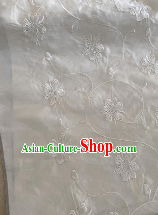 Chinese Traditional Embroidered Peony Pattern White Silk Fabric Hanfu Gambiered Guangdong Gauze Material