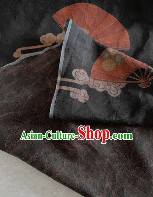 Chinese Traditional Butterfly Fan Pattern Black Silk Fabric Hanfu Gambiered Guangdong Gauze Material