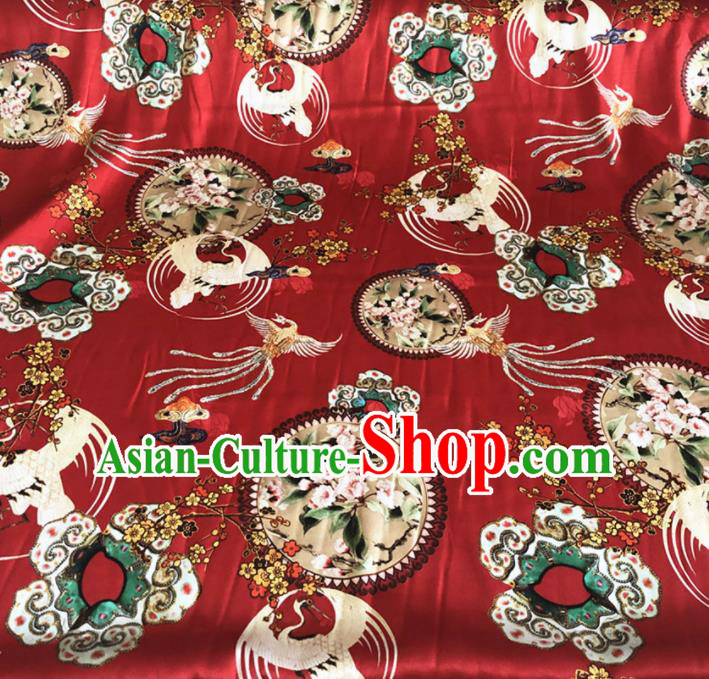 Chinese Traditional Phoenix Plum Pattern Red Silk Fabric Hanfu Brocade Material