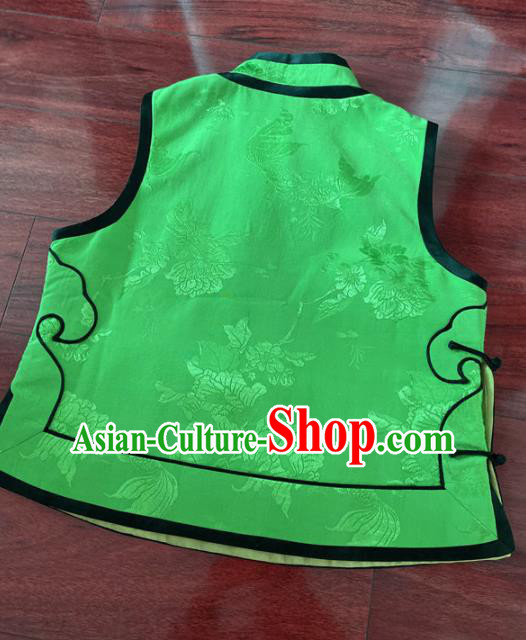 Chinese Traditional Embroidered Light Green Silk Vest Tang Suit Waistcoat for Women