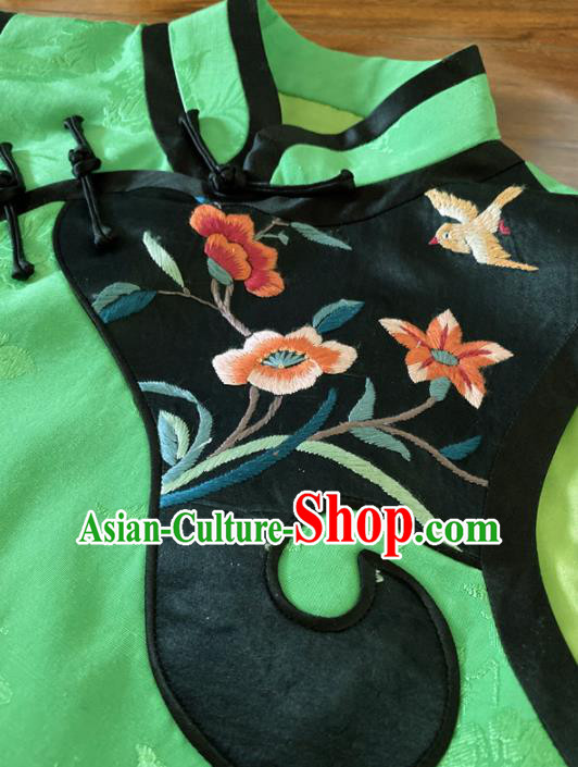 Chinese Traditional Embroidered Light Green Silk Vest Tang Suit Waistcoat for Women