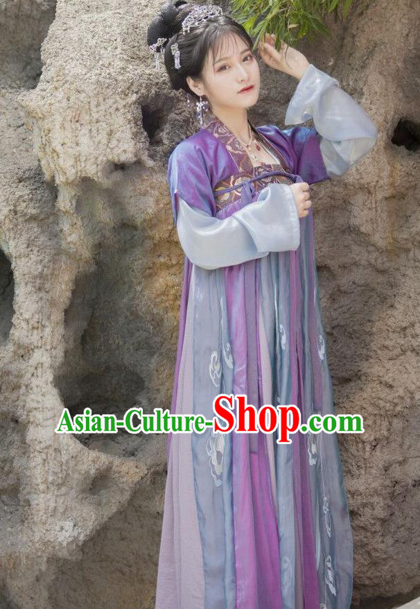 Chinese Ancient Court Maid Embroidered Dress Traditional Tang Dynasty Palace Lady Costumes for Women