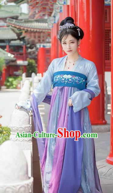 Chinese Ancient Court Maid Embroidered Dress Traditional Tang Dynasty Palace Lady Costumes for Women