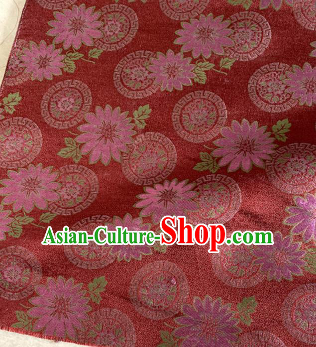 Chinese Traditional Flowers Pattern Purplish Red Silk Fabric Hanfu Gambiered Guangdong Gauze Material