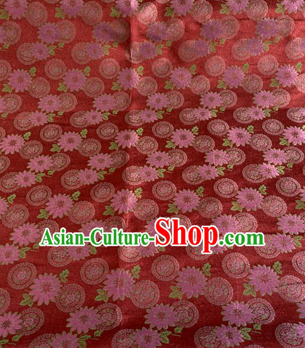 Chinese Traditional Flowers Pattern Purplish Red Silk Fabric Hanfu Gambiered Guangdong Gauze Material